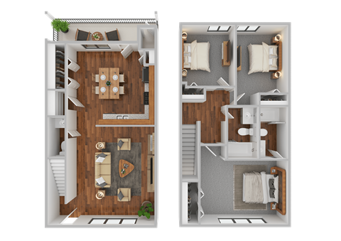 Floor plan for 3 beds, 2.5 baths, 1196 sqft
